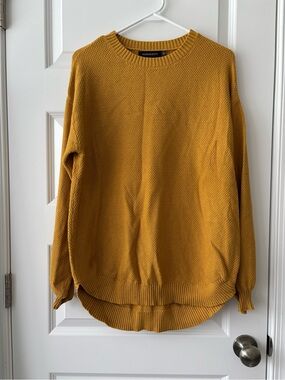 Merokeety Mustard Waffle Crewneck Oversized Sweater S